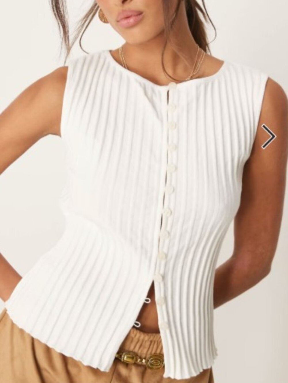 Free People Tilly Vest Top Ribbed Button Up Ivory Size Large